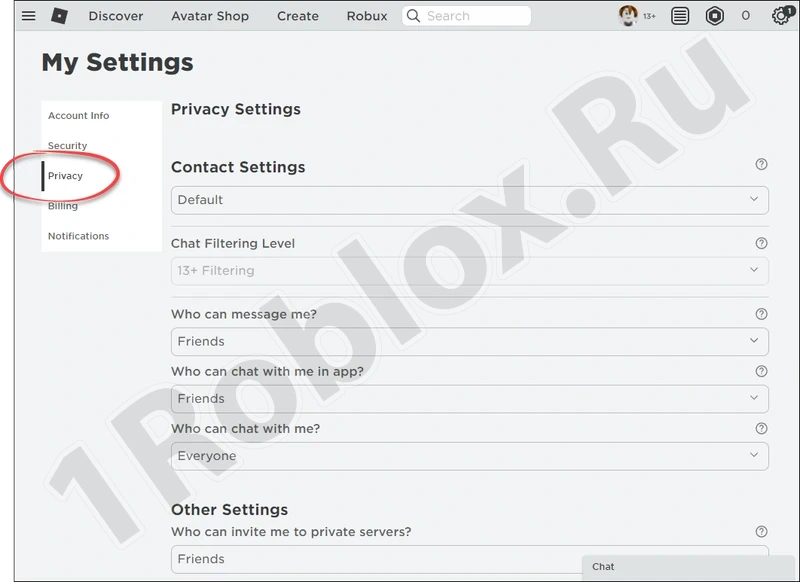 Privacy settings in Roblox