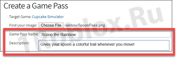 Adding the name and description of the new Gamepass for Roblox