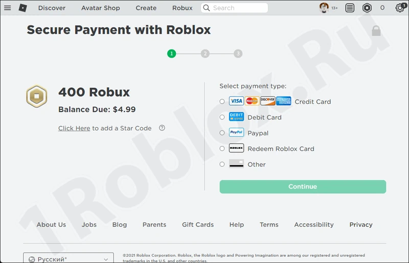 Choosing a payment method for Robux in Roblox