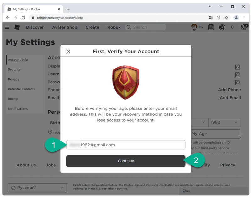 Email Verification on Roblox Website