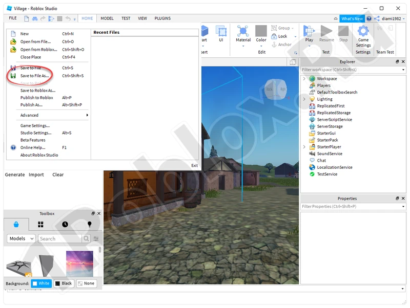 Save button in Roblox Studio