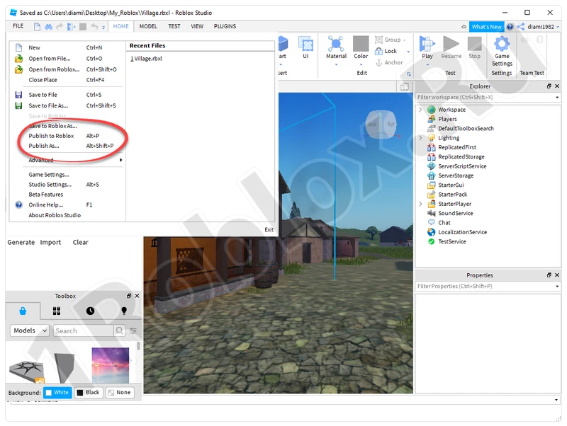 Publish buttons for maps from Roblox Studio to Roblox