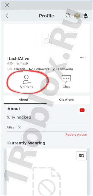 Removing a friend in Roblox from mobile