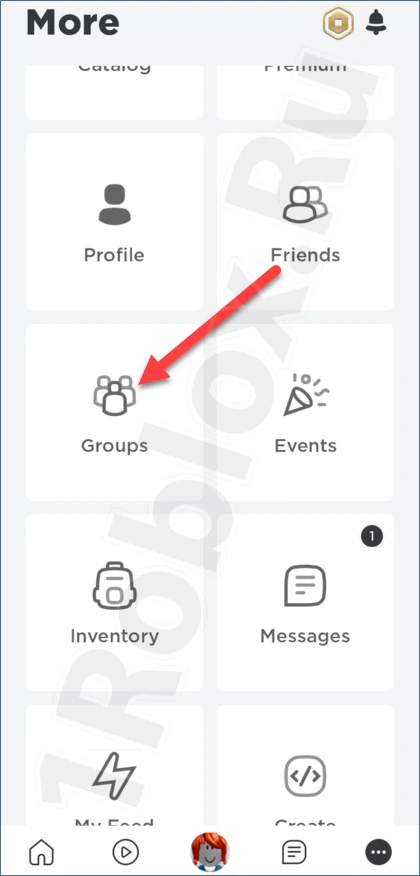Going to the Groups section in Roblox on a phone