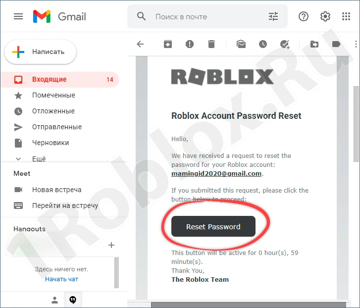 Roblox password reset