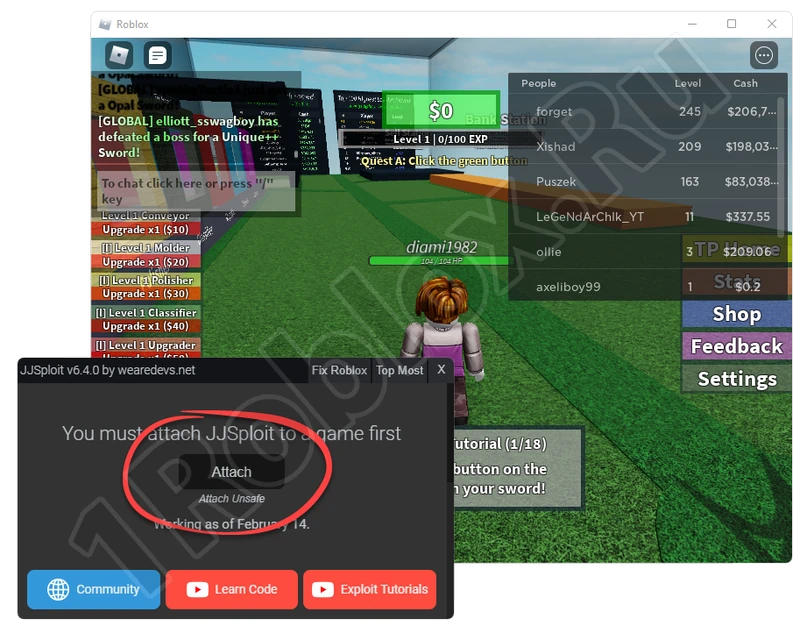 Connecting the injector to the Roblox process