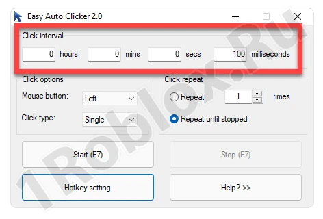 Setting the click interval in EasyAutoClicker