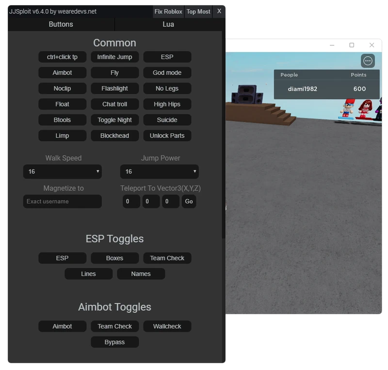 JJSploit cheats for Roblox